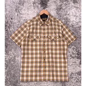 Kuhl Shirt Medium Mens Yellow Plaid Pearl Snap Utility Short Sleeve Active